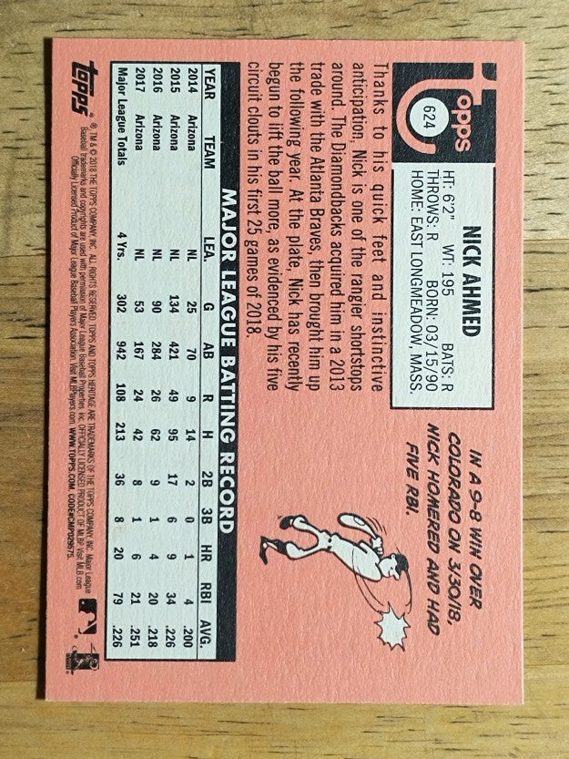 2018 Topps Heritage #624 Nick Ahmed