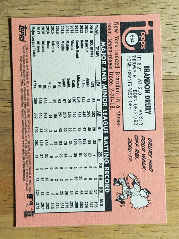 2018 Topps Heritage #654 Brandon Drury