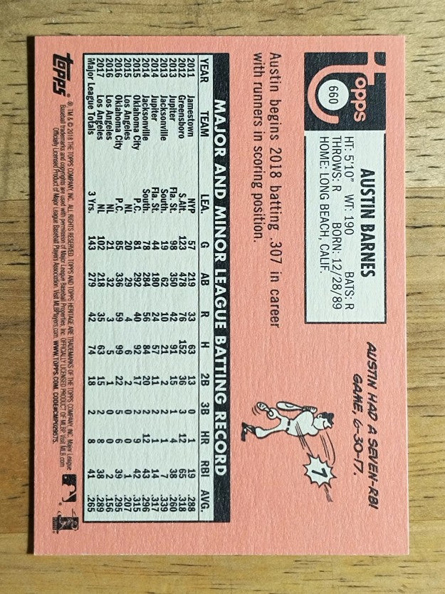 2018 Topps Heritage #660 Austin Barnes