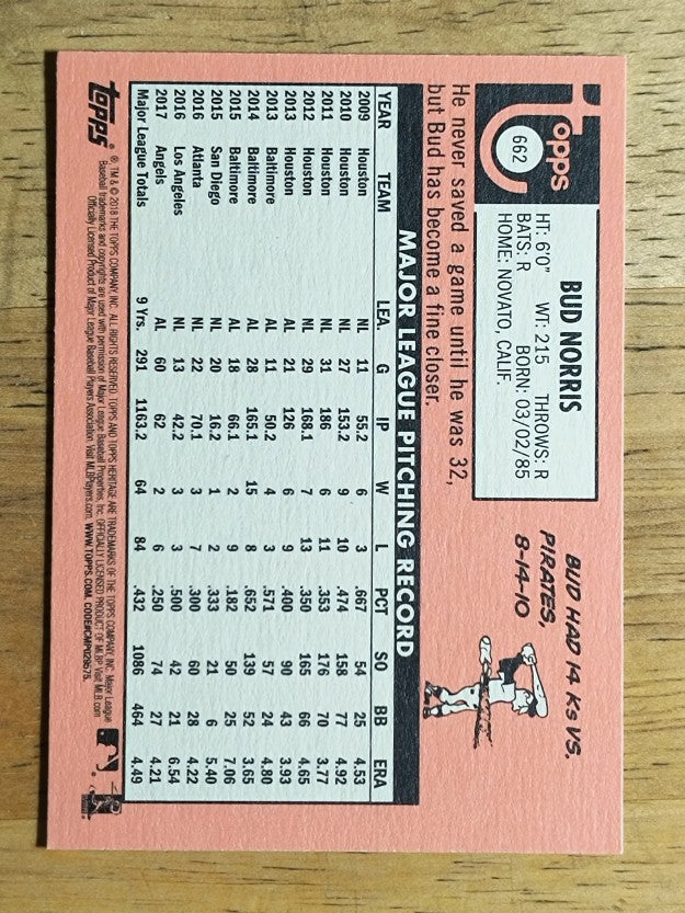 2018 Topps Heritage #662 Bud Norris