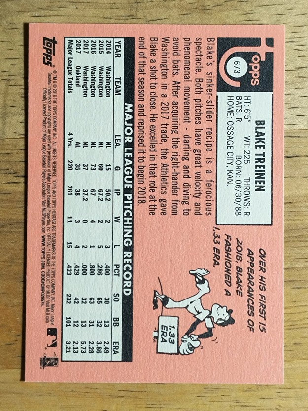 2018 Topps Heritage #673 Blake Treinen