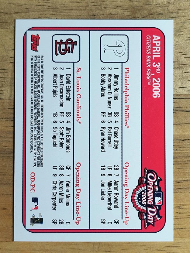 2006 Topps Opening Day Team vs. Team #PC Philadelphia Phillies vs. Cardinals