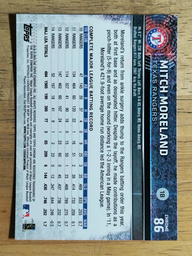 2015 Topps Chrome #86 Mitch Moreland