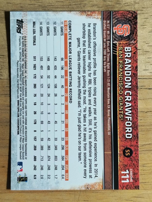 2015 Topps Chrome #111 Brandon Crawford