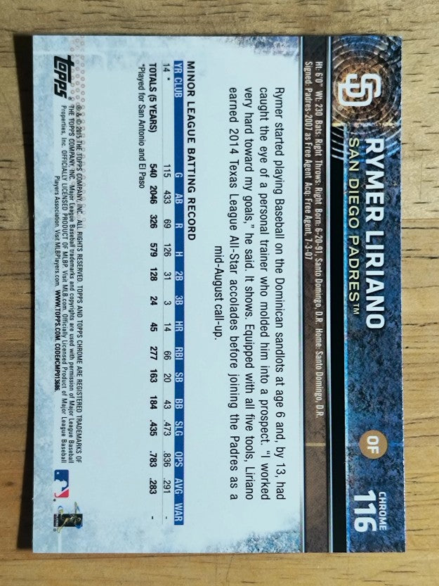2015 Topps Chrome #116 Rymer Liriano RC