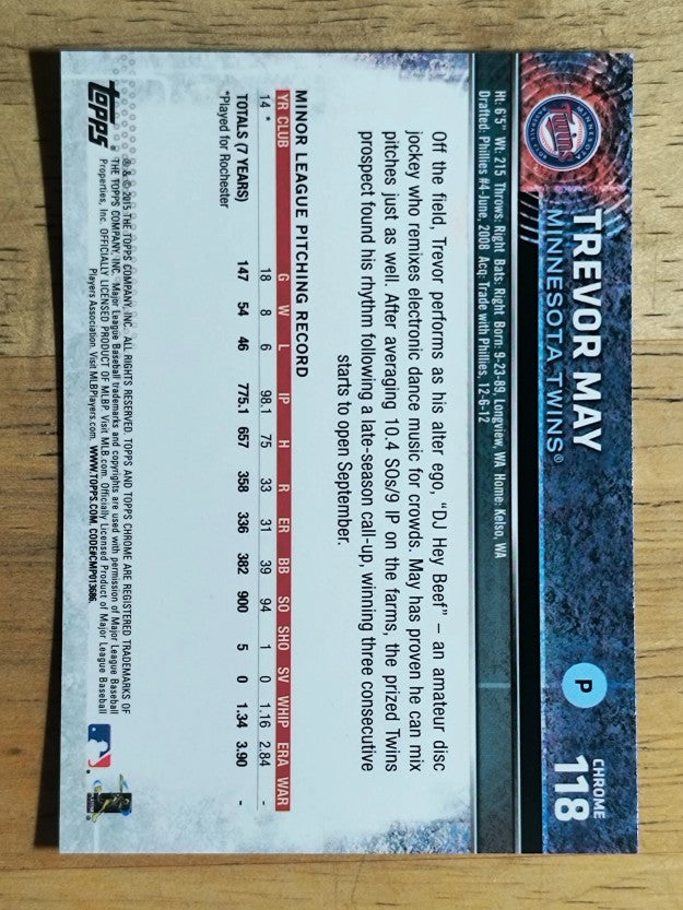 2015 Topps Chrome #118 Trevor May RC