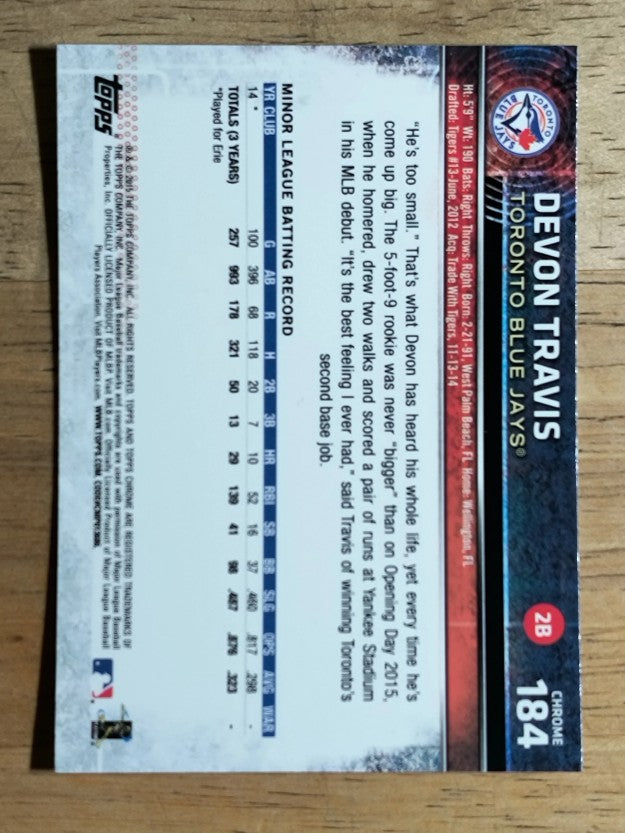 2015 Topps Chrome #184 Devon Travis RC