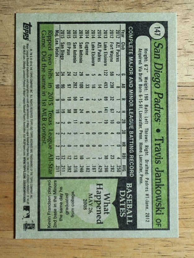 2016 Topps Archives #147 Travis Jankowski RC