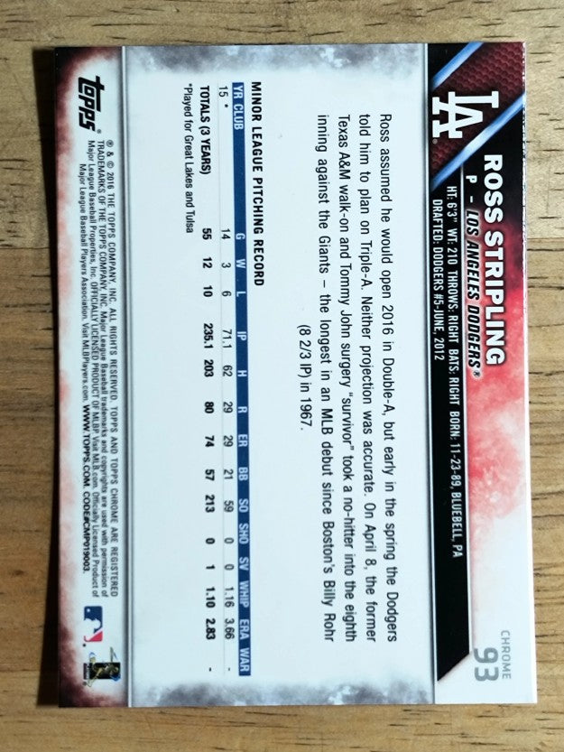 2016 Topps Chrome #93 Ross Stripling RC