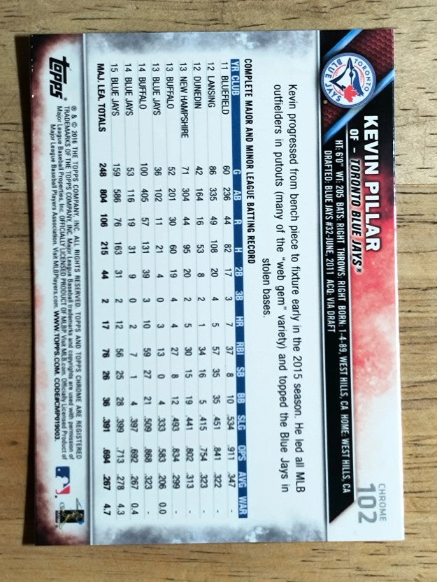 2016 Topps Chrome #102 Kevin Pillar
