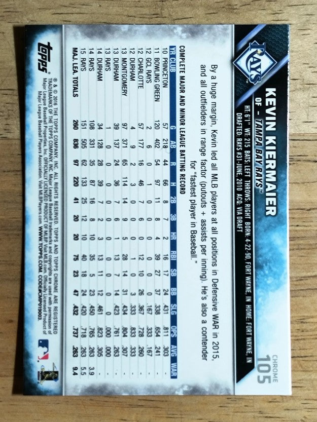 2016 Topps Chrome #105 Kevin Kiermaier