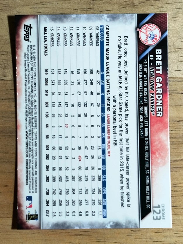 2016 Topps Chrome #123 Brett Gardner