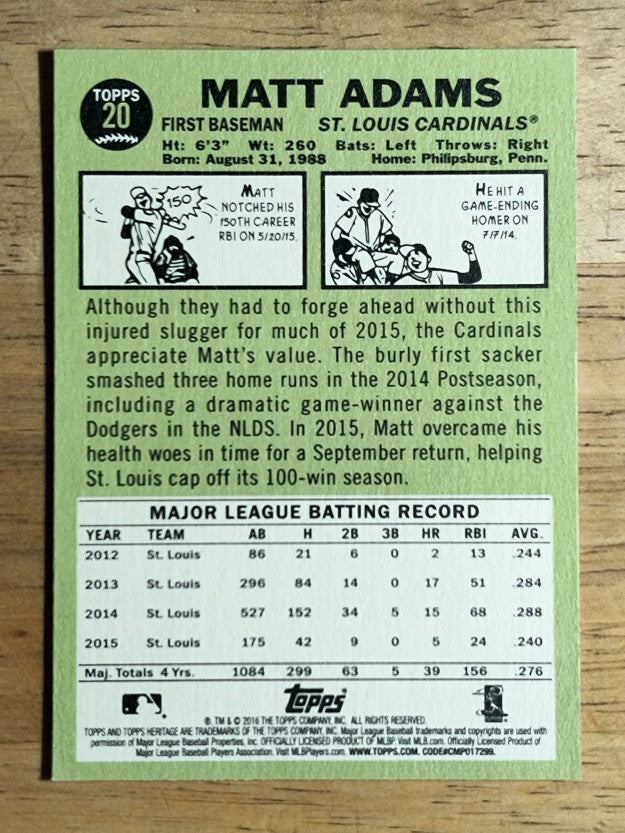 2016 Topps Heritage #20 Matt Adams