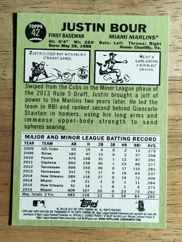 2016 Topps Heritage #42 Justin Bour