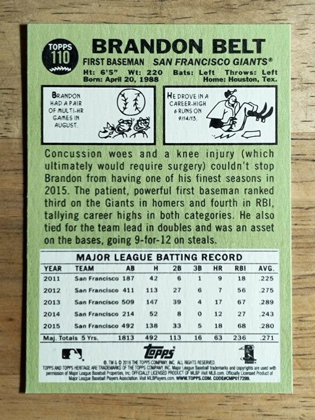 2016 Topps Heritage #110 Brandon Belt