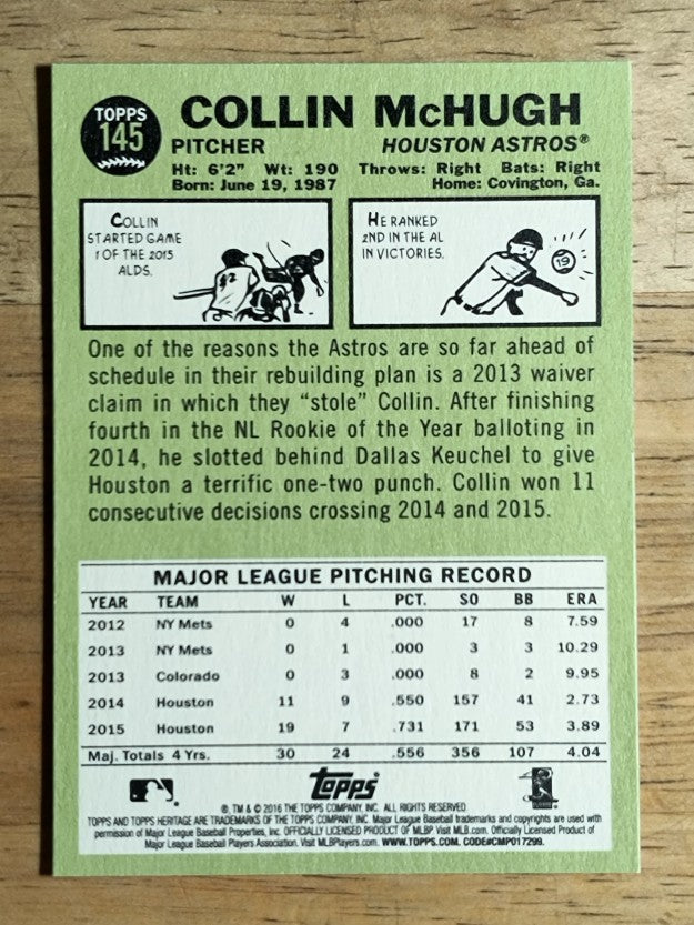 2016 Topps Heritage #145 Collin McHugh