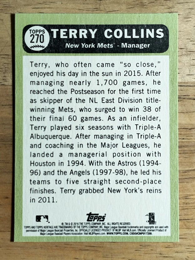 2016 Topps Heritage #270 Terry Collins MG