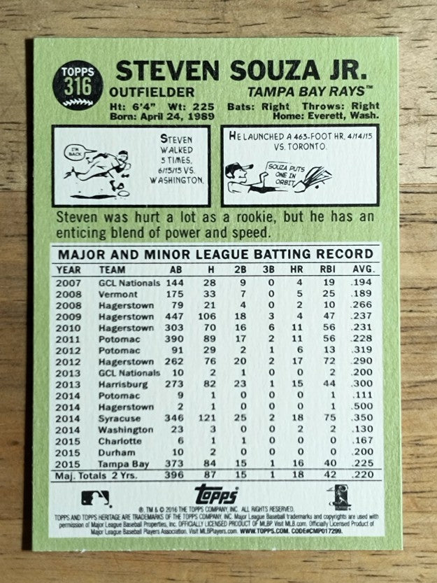 2016 Topps Heritage #316 Steven Souza Jr.