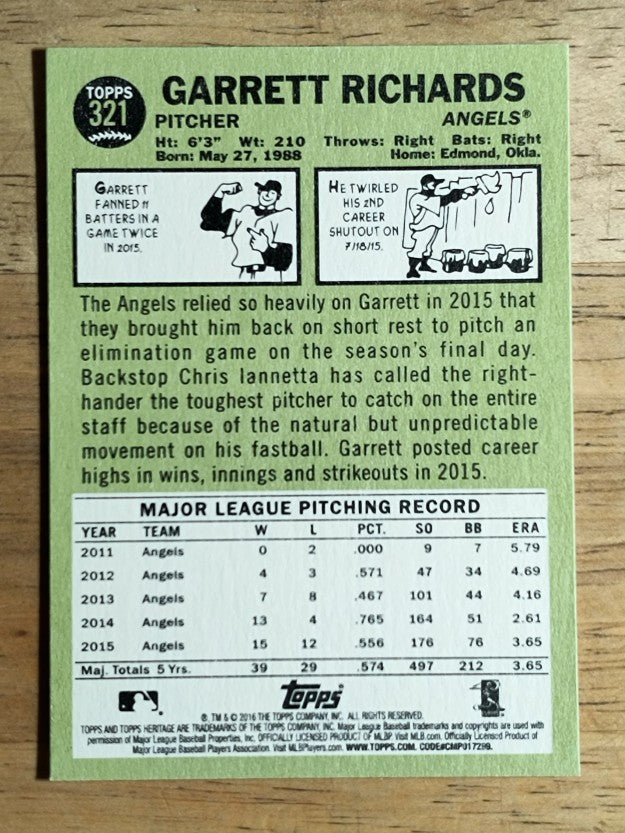 2016 Topps Heritage #321 Garrett Richards