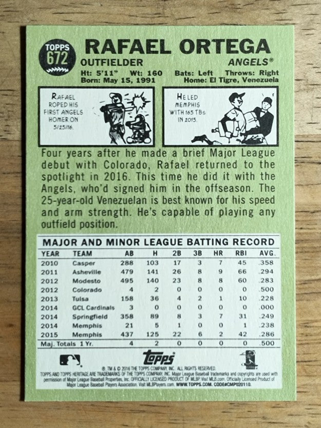 2016 Topps Heritage #672 Rafael Ortega