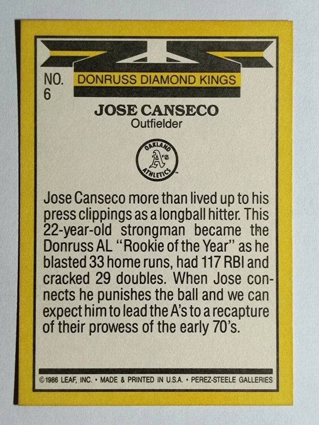 1987 Donruss #6 Jose Canseco DK