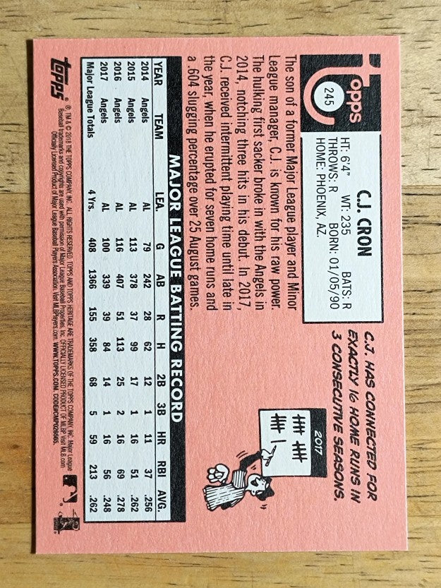 2018 Topps Heritage #245 C.J. Cron