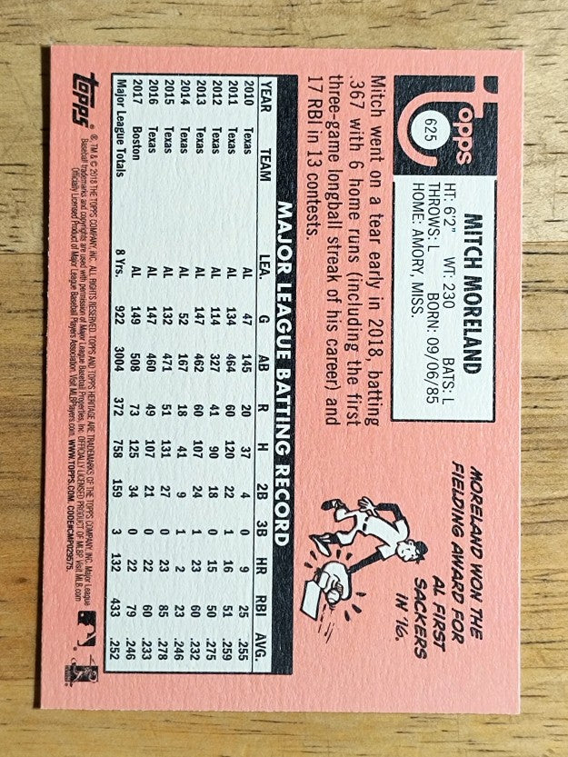2018 Topps Heritage #625 Mitch Moreland