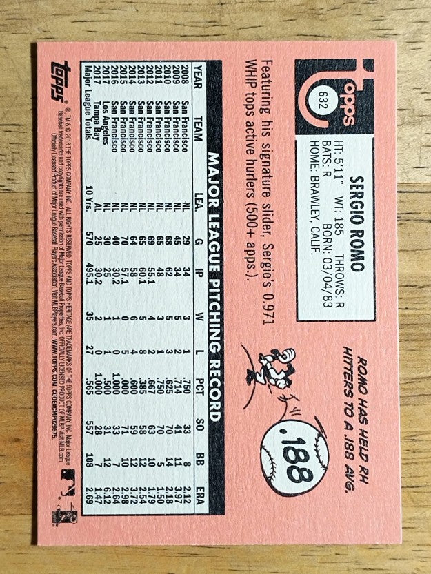 2018 Topps Heritage #632 Sergio Romo