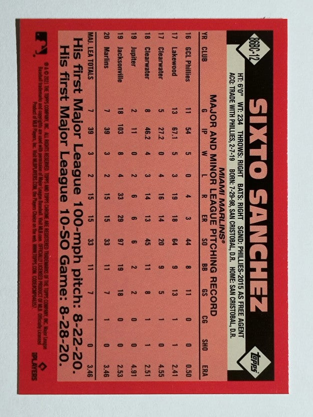 2021 Topps Chrome '86 Topps #86BC12 Sixto Sanchez
