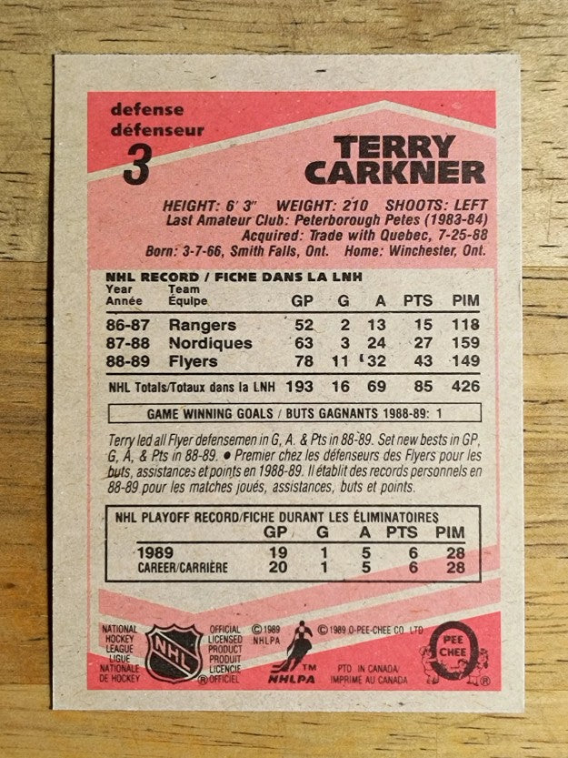 1989-90 O-Pee-Chee #3 Terry Carkner RC