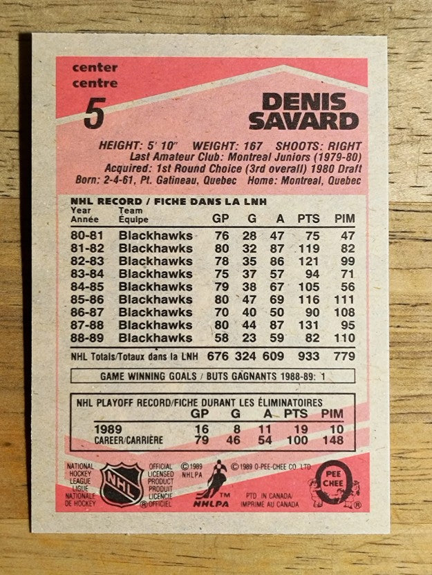 1989-90 O-Pee-Chee #5 Denis Savard