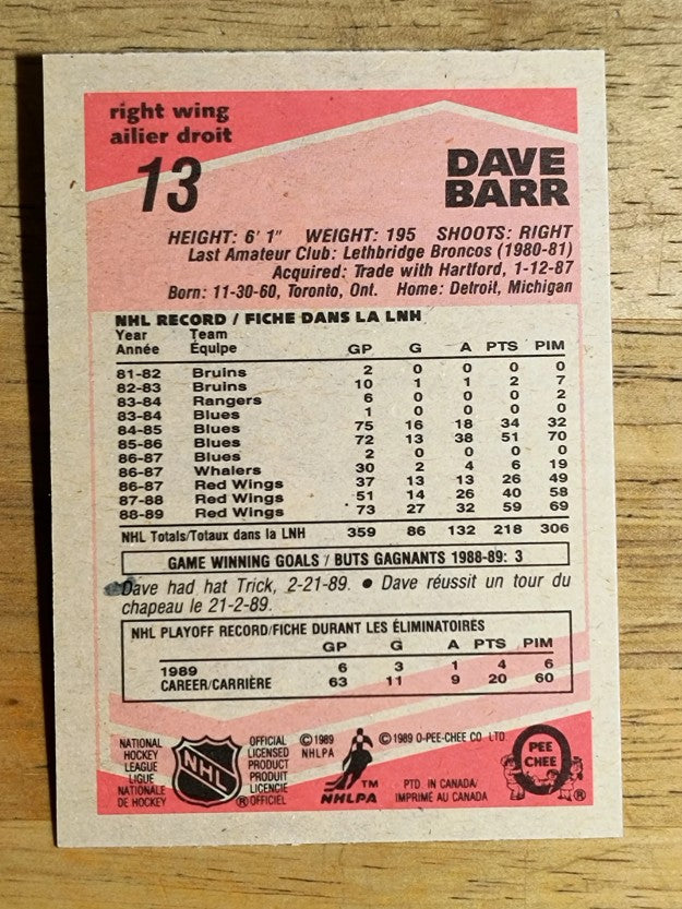 1989-90 O-Pee-Chee #13 Dave Barr