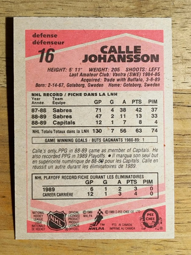 1989-90 O-Pee-Chee #16 Calle Johansson RC