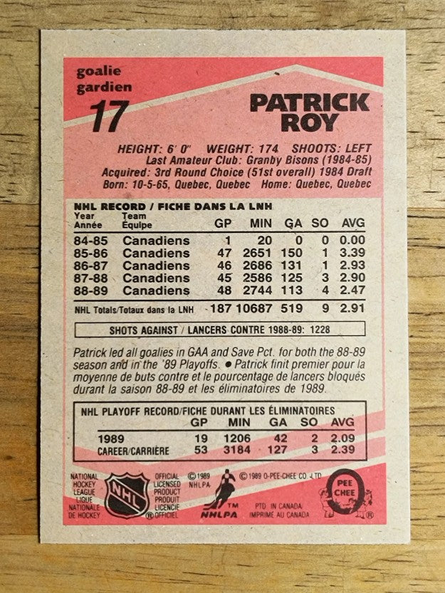 1989-90 O-Pee-Chee #17 Patrick Roy