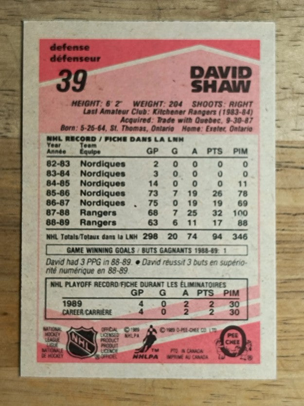 1989-90 O-Pee-Chee #39 David Shaw
