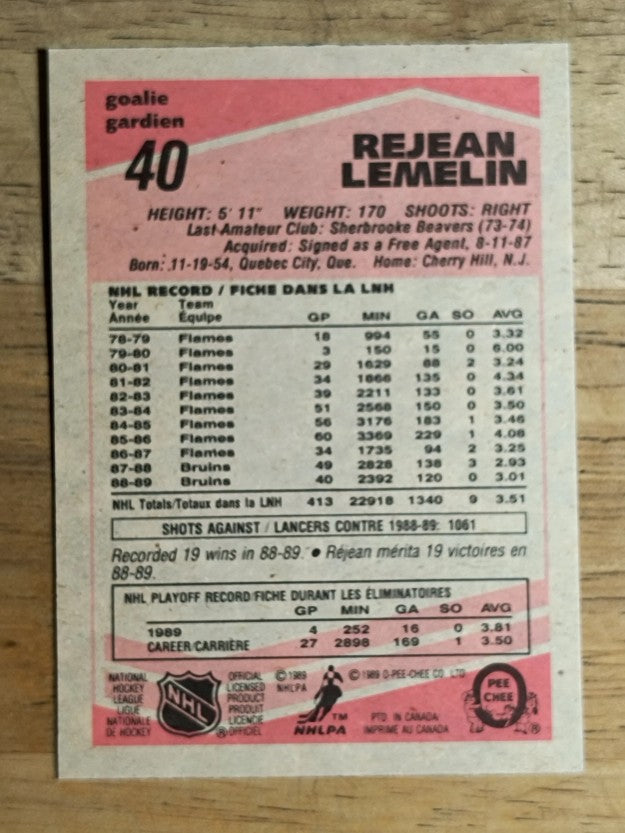 1989-90 O-Pee-Chee #40 Rejean Lemelin