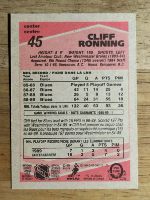 1989-90 O-Pee-Chee #45 Cliff Ronning RC (NM)
