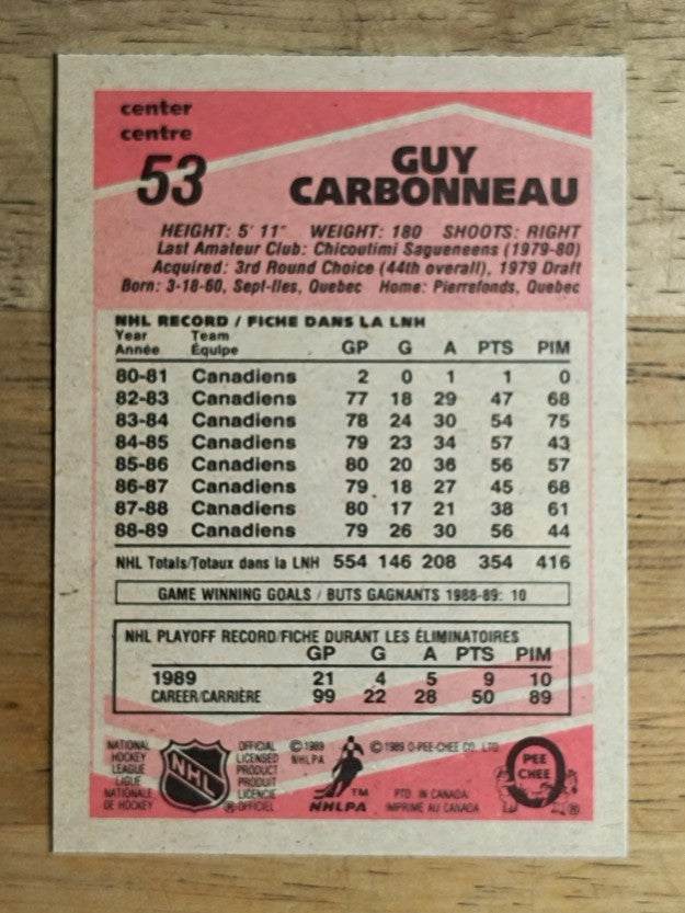 1989-90 O-Pee-Chee #53 Guy Carbonneau