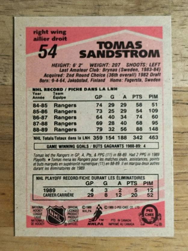 1989-90 O-Pee-Chee #54 Tomas Sandstrom