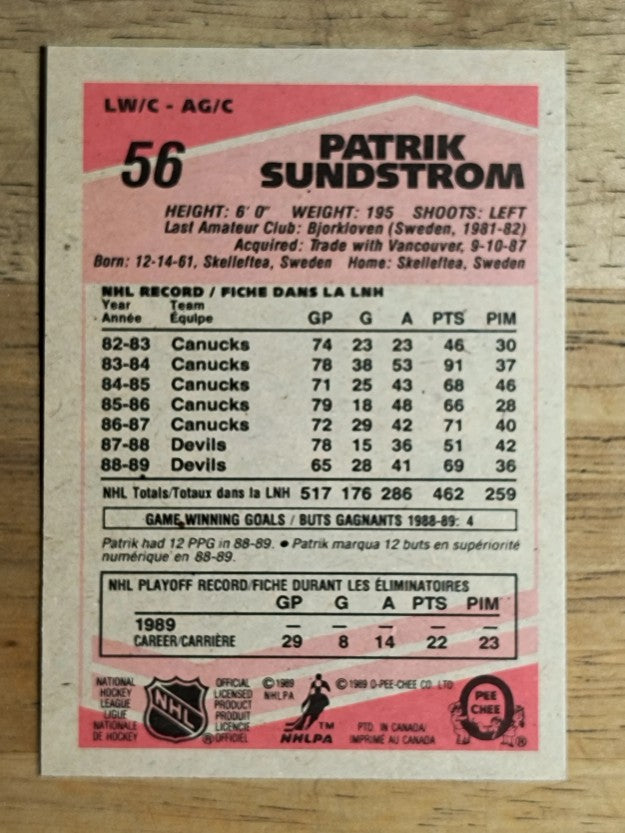 1989-90 O-Pee-Chee #56 Patrik Sundstrom