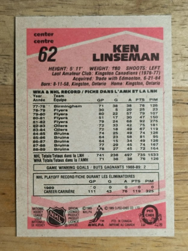 1989-90 O-Pee-Chee #62 Ken Linseman