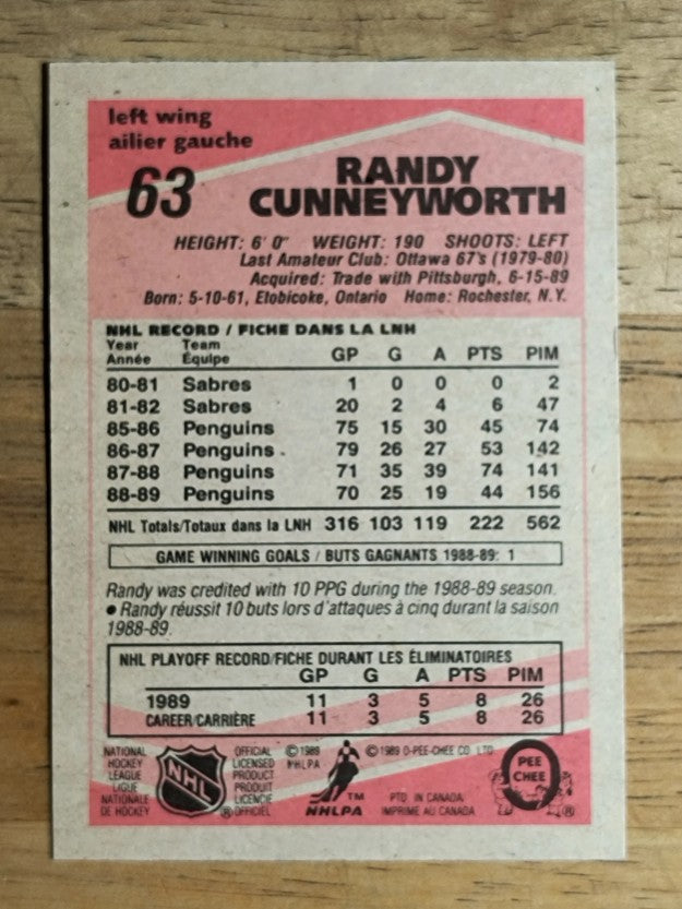 1989-90 O-Pee-Chee #63 Randy Cunneyworth