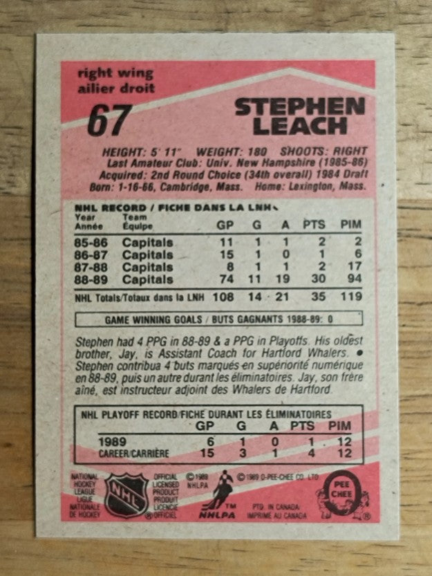 1989-90 O-Pee-Chee #67 Stephen Leach RC