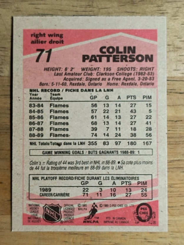 1989-90 O-Pee-Chee #71 Colin Patterson RC