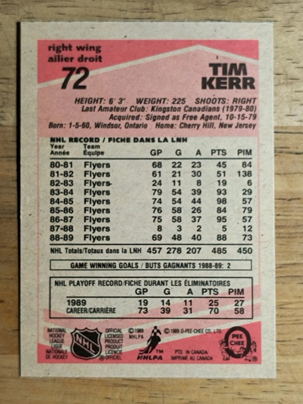 1989-90 O-Pee-Chee #72 Tim Kerr