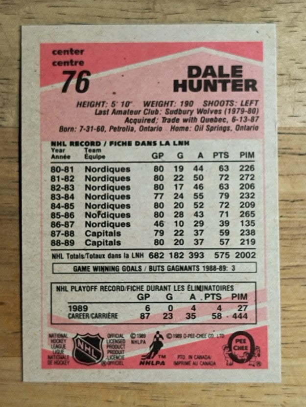 1989-90 O-Pee-Chee #76 Dale Hunter