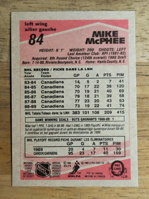 1989-90 O-Pee-Chee #84 Mike McPhee