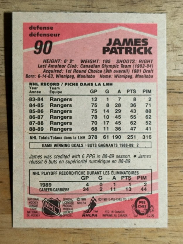 1989-90 O-Pee-Chee #90 James Patrick