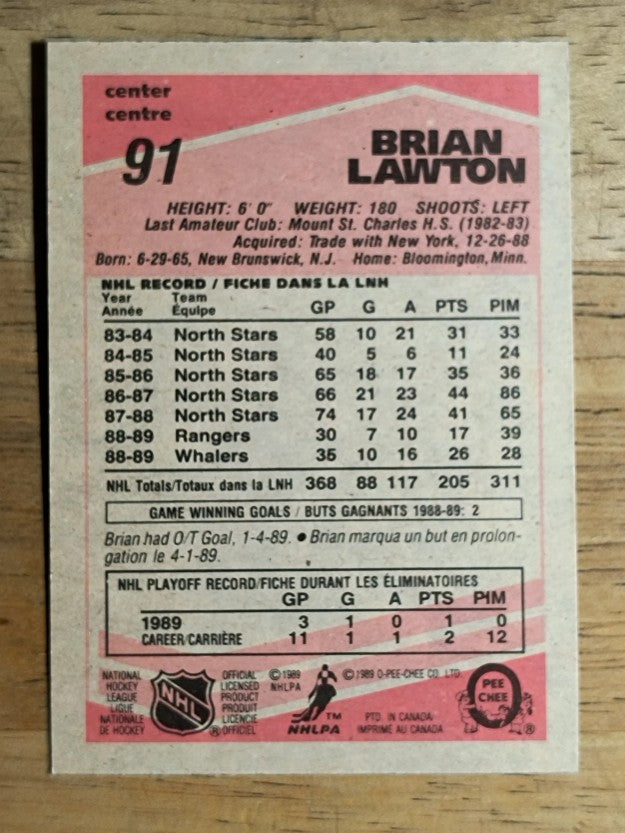 1989-90 O-Pee-Chee #91 Brian Lawton