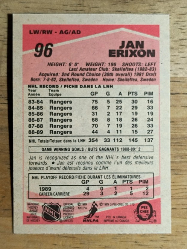 1989-90 O-Pee-Chee #96 Jan Erixon